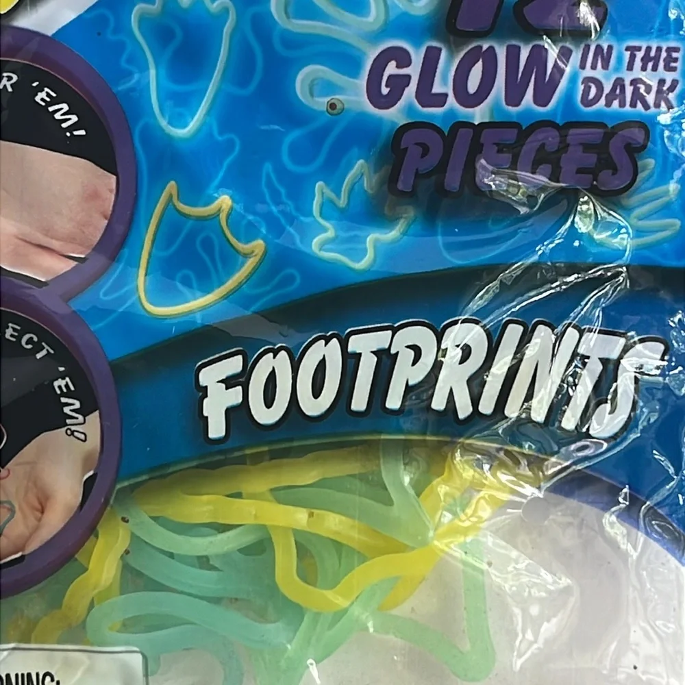 Glow in the Dark Rubber Band Bracelets Footprints Multicolor NWT